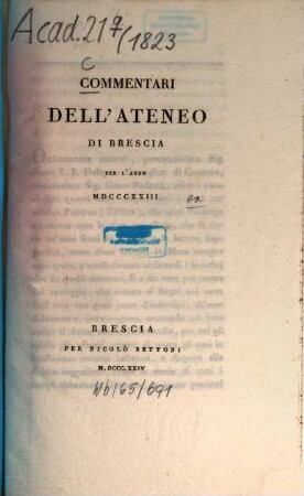 Commentari dell'Ateneo di Brescia, 1823