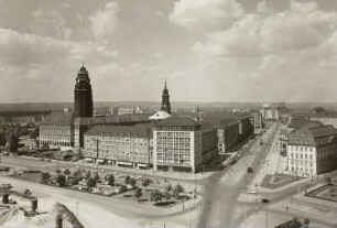 Dresden. Blick vom Hochhaus am Pirnaischen Platz nach Westen auf das Stadtzentrum : Dresden, Blick vom Hochhaus am Pirnaischen Platz nach Westen auf das Stadtzentrum und in die Wilsdruffer Straße