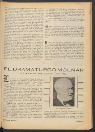 El dramaturgo Molnár : Síntesis de sus obras - su vida