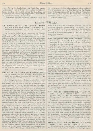 249-252 Kleine Kritiken