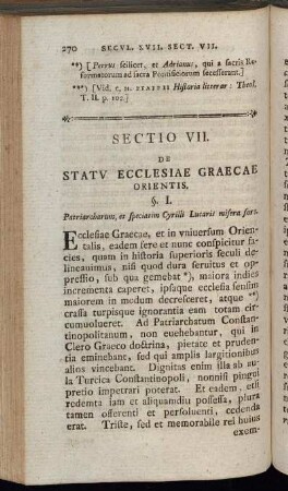 Sectio VII. De Statu Ecclesiae Graecae Orientis.