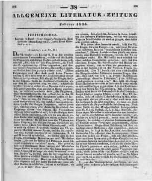 Heimbach, G. E.: Über Ulpians Fragmente. Eine kritische Abhandlung. Leipzig: Barth 1834 (Beschluss von Nr. 87.)