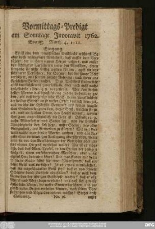 [No. 16.] Vormittags-Predigt am Sonntage Invocavit 1762. Evang. Matth. 4, 1 - 11.