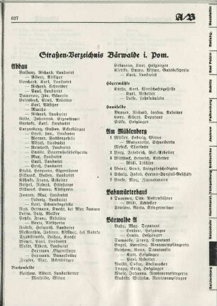 Straßen-Verzeichnis Bärwalde i. Pom.