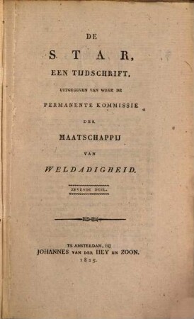 De star : een tijdschrift. 7. 1825, Stuk 1