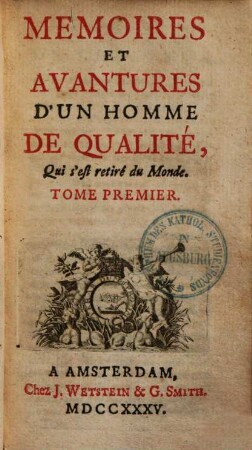 Mémoires et aventures d'un homme de qualité, qui s'est retiré du Monde, 1.