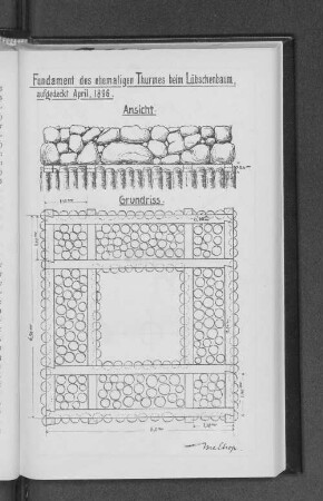 Fundament des ehemaligen Thurmes beim Lübschenbaum, aufgedeckt April, 1896.