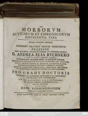 De Morborvm Acvtorvm Et Chronicorvm Differentia Vera