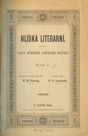 Hlídka literarní : listy věnované literarní kritice. 5. 1888