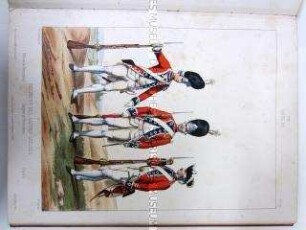 Uniformdarstellung, Offizier, Sergeant und Korporal der Schweizer Garde, Königreich Frankreich, 1786. Tafel No. 262: Uniformes Française.