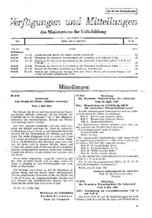 Mitteilung des Deutschen Zentralinstituts für Lehrmittel : 52/62 vom 4. Mai 1962 ; [Mitteilungen]