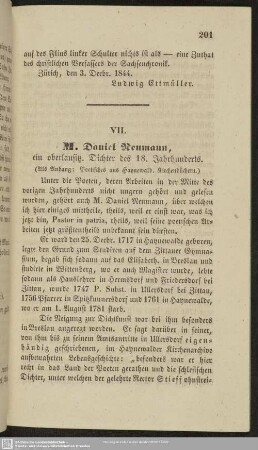VII. M. Daniel Neumann, ein oberlausitz. Dichter des 18. Jahrhunderts