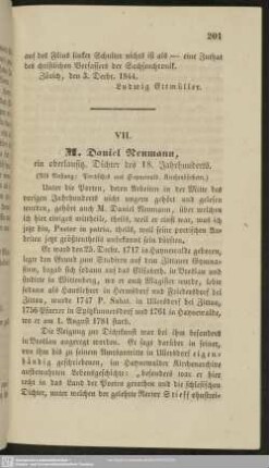 VII. M. Daniel Neumann, ein oberlausitz. Dichter des 18. Jahrhunderts