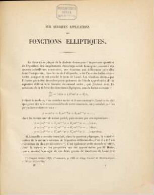 Sur quelques applications des fonctions elliptiques