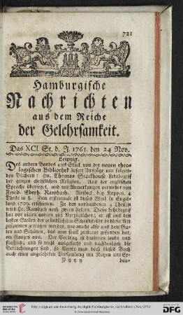 Das XCI. St. - Das C. St. (den 24 Nov. - den 29 Dec.)