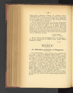 Maroc. La Situation générale et l'Emprunt.