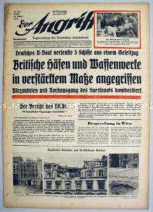 Tageszeitung "Der Angriff" u.a. zum Luft- und U-Boot-Krieg gegen England und über britische Luftangriffe auf Berlin