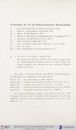Verzeichnis der für die Edition benutzten Handschriften