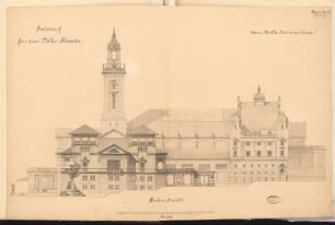 Volkstheater Schinkelwettbewerb 1892: Seitenansicht 1:150