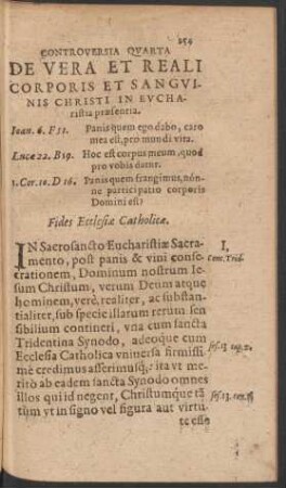Controversia Quarta De Vera Et Reali Corporis Et Sanguinis Christi In Eucharistia praesentia.