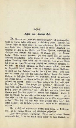 Schluß. Achim von Arnims Tod