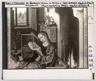 Meister von Flémalle (Robert Campin): Werl-Altar, Heilige Barbara, Ausschnitt. Madrid, Prado
