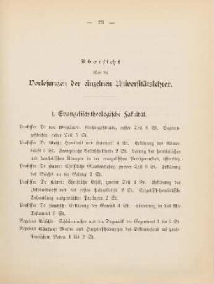23-31, Übersicht über die Vorlesungen der einzelnen Universitätslehrer