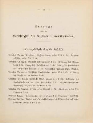 23-31, Übersicht über die Vorlesungen der einzelnen Universitätslehrer
