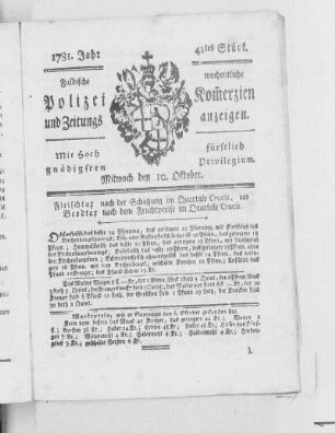 41tes Stück., Ausgabe vom 10. Oktober 1781