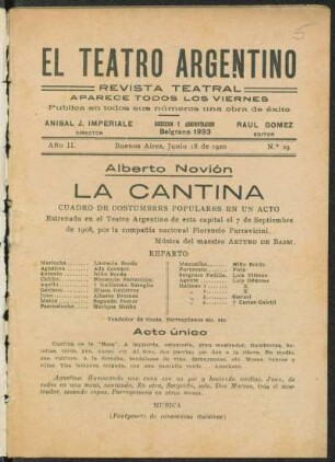 1920002900: La cantina : cuadro de costumbres populares en un acto