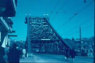 Dresden. Loschwitzer Brücke ("Blaues Wunder"). Ansicht vom Blasewitzer Brückenkopf