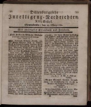 XIII. Stück. Sonnabends : den 25. Merz 1780.