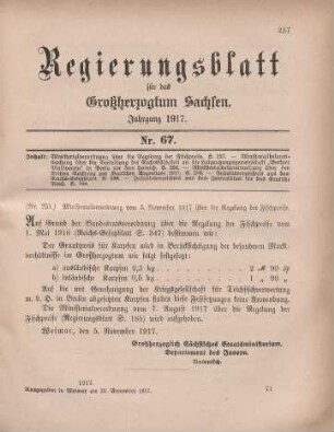 Nr. 251: Ministerialverordnung vom 5. November 1917 über die Regelung der Fischpreise
