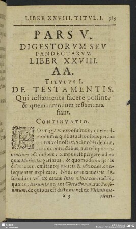 Pars V. Digestorum Seu Pandectarum