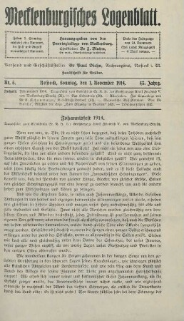 Nr. 5. Rostock, Sonntag, den 1. November 1914.