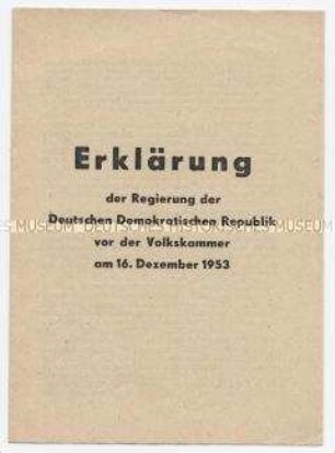 Flugschrift mit dem Wortlaut einer Erklärung der Volkskammer zu einem geplanten Außenministertreffen der Alliierten in Berlin