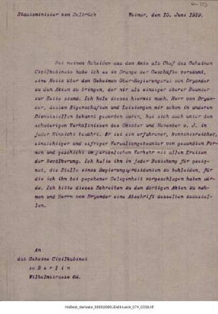 Empfehlungsschreiben Zivilkabinett