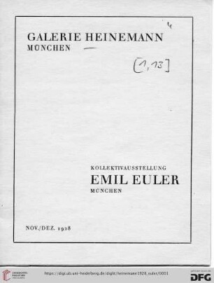 Kollektiv-Ausstellung Emil Euler, München : Nov./Dez. 1928