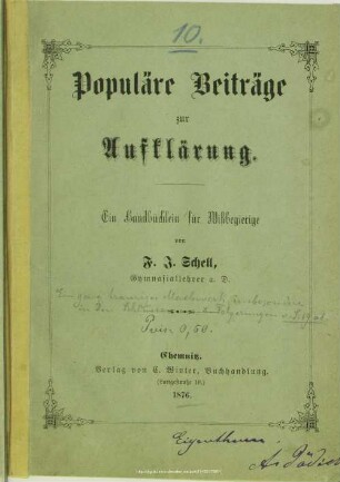 Populäre Beiträge zur Aufklärung : ein Handbüchlein für Wißbegierige