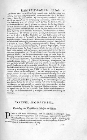 XXXVIII. Hooftdeel. Verdeeling van Zeeflekken en Schulpen uit Plinius