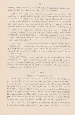 Capitulo VIII. Articulos provisionales