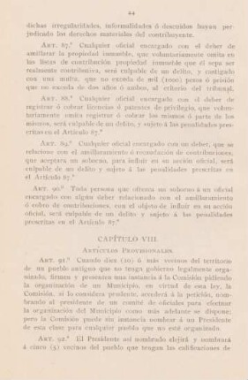Capitulo VIII. Articulos provisionales