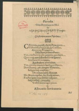 II. Allocutio Invitatoria