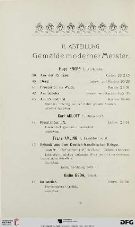 II. Abteilung. Gemälde moderner Meister (Nr. 39-165)