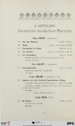 II. Abteilung. Gemälde moderner Meister (Nr. 39-165)