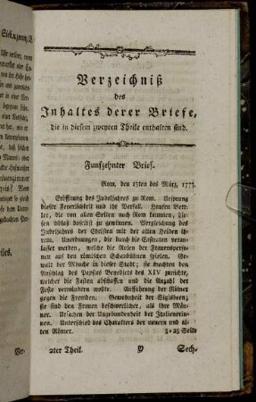 Verzeichniß des Inhaltes derer Briefe, die in diesem zweyten Theile enthalten sind