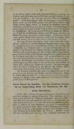 Zweite Periode der Republik. Von den Licinischen Gesetzen bis zur Unterwerfung Mittel- und Unteritaliens 366-266