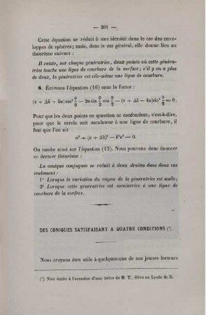 Des coniques satisfaisant a quatre conditions.