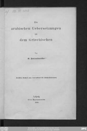 Die arabischen Übersetzungen aus dem Griechischen