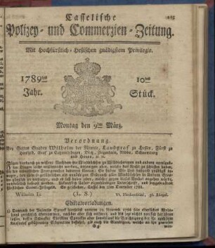 10tes Stueck, Montag den 9ten Maerz. 1789